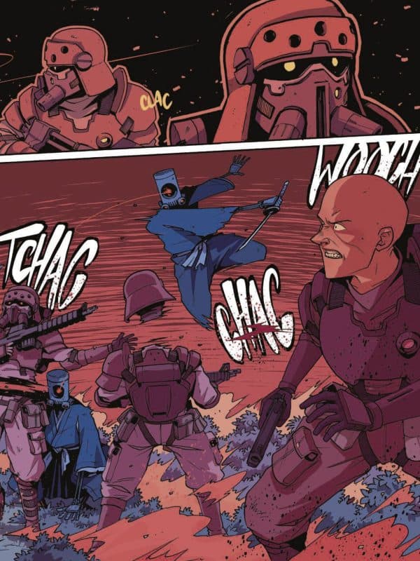 Combates en el cómic Yojimbot , de Sylvain Repos (Nuevo Nueve)